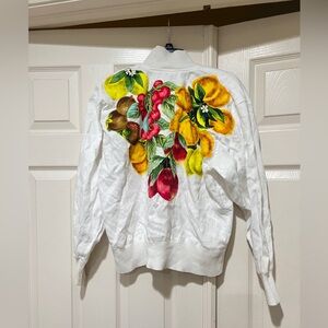 VNTG I.B. Diffusion white linen Floral Print Women sz M Bomber Jacket artistic